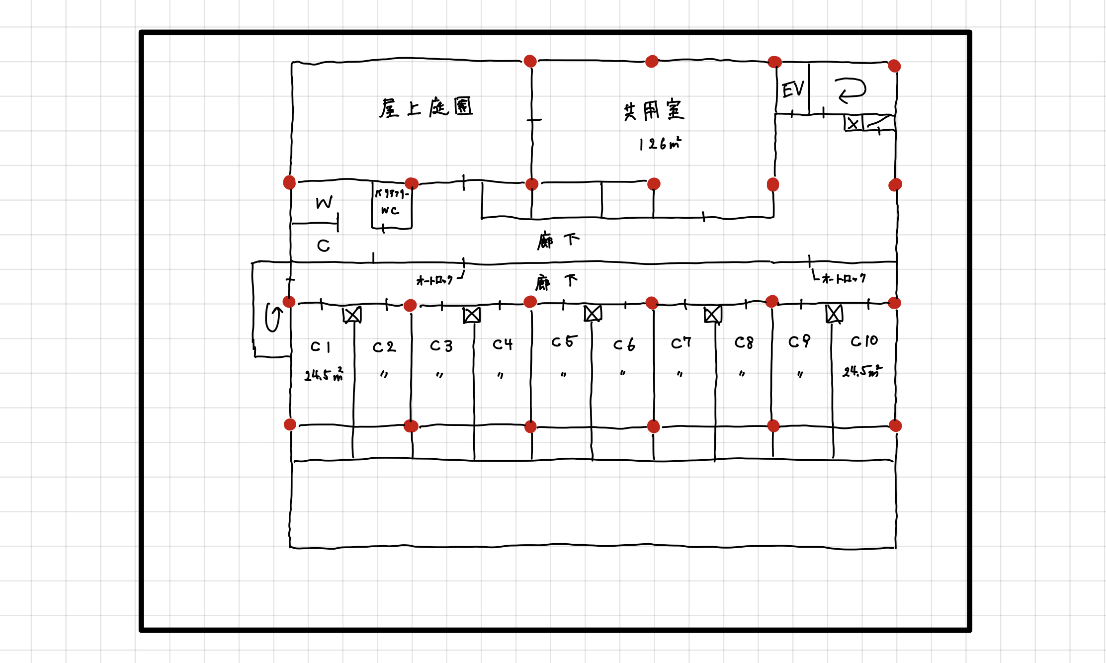 【一級建築士／製図試験】コアと廊下の位置の決め方！廊下をまっすぐにすると合格率が上がる